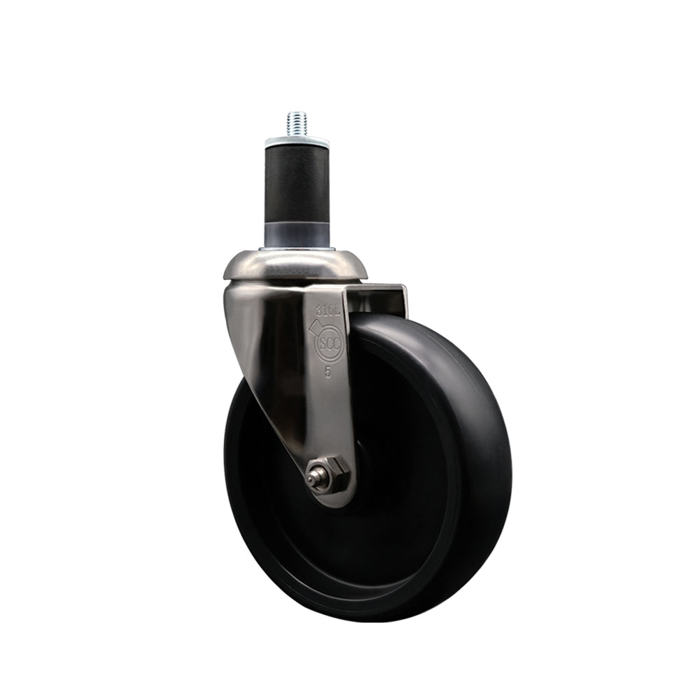 Polyolefin Swivel Stem Caster Wheel with 5 Inch Black Wheel - 1-5/8" Expanding Stem - 316 Stainless Steel Caster - 350 lbs. Capacity Per Caster - Service Caster Brand — photo 1