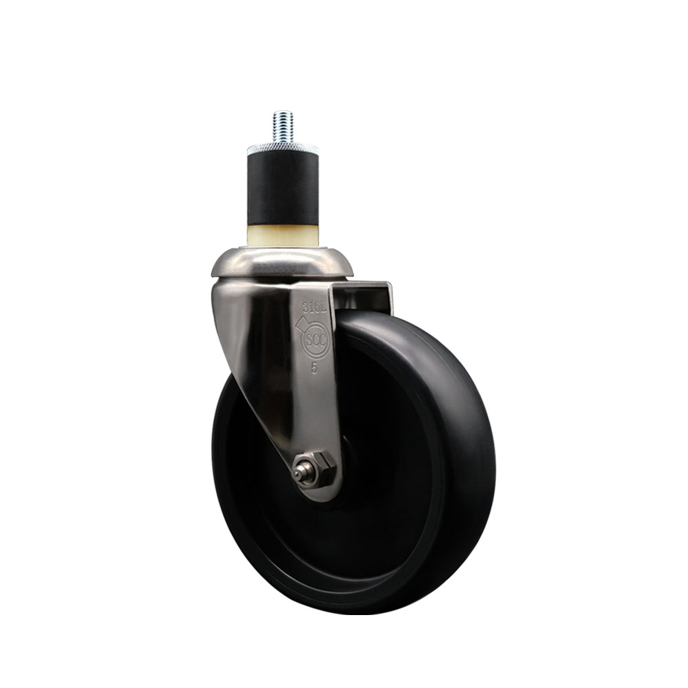 Polyolefin Swivel Stem Caster Wheel with 5 Inch Black Wheel - 1-7/8" Expanding Stem - 316 Stainless Steel Caster - 350 lbs. Capacity Per Caster - Service Caster Brand — photo 1