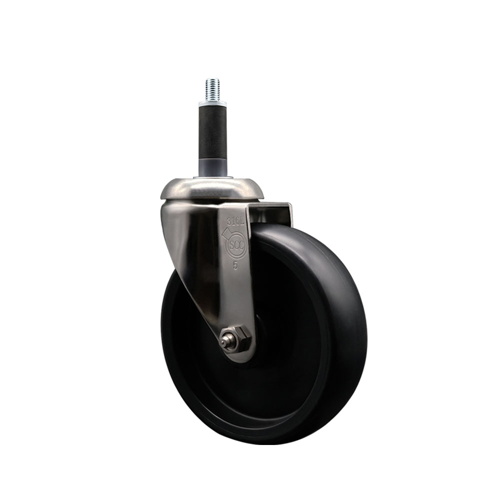 Polyolefin Swivel Stem Caster Wheel with 5 Inch Black Wheel - 1" Expanding Stem - 316 Stainless Steel Caster - 350 lbs. Capacity Per Caster - Service Caster Brand — photo 1