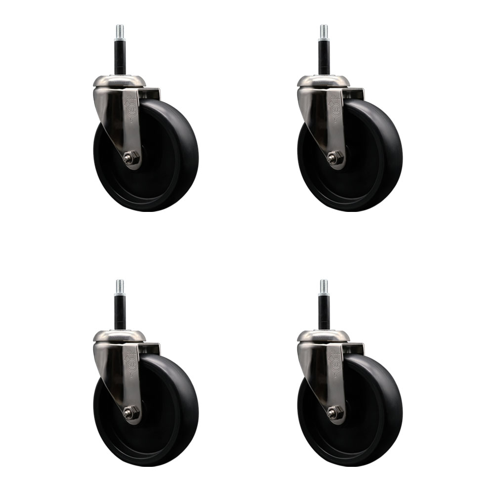 Polyolefin Swivel Stem Caster Wheels Set of 4 with 5 Inch Black Wheels - 3/4" Expanding Stems - 316 Stainless Steel Casters - Includes 4 Swivel Casters - Service Caster Brand — photo 1