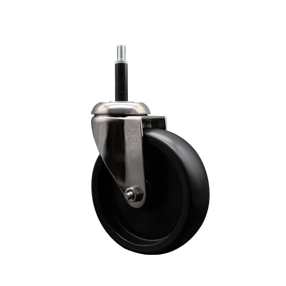 Polyolefin Swivel Stem Caster Wheel with 5 Inch Black Wheel - 3/4" Expanding Stem - 316 Stainless Steel Caster - 350 lbs. Capacity Per Caster - Service Caster Brand — photo 1