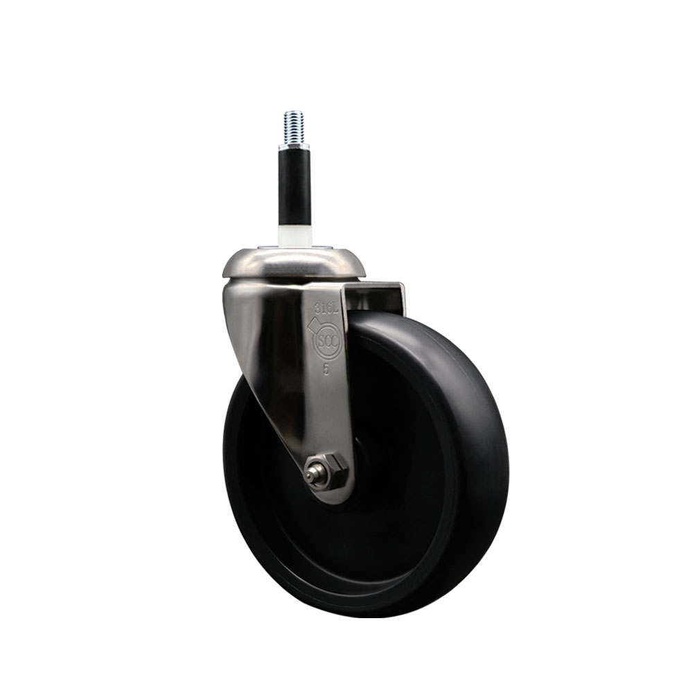 Polyolefin Swivel Stem Caster Wheel with 5 Inch Black Wheel - 7/8" Expanding Stem - 316 Stainless Steel Caster - 350 lbs. Capacity Per Caster - Service Caster Brand — photo 1