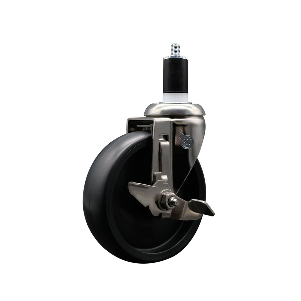 Polyolefin Swivel Stem Caster Wheel with 5 Inch Black Wheel and Top Lock Brake - 1-1/2" Expanding Stem - 316 Stainless Steel Caster - 350 lbs. Capacity Per Caster - Service Caster Brand — photo 1