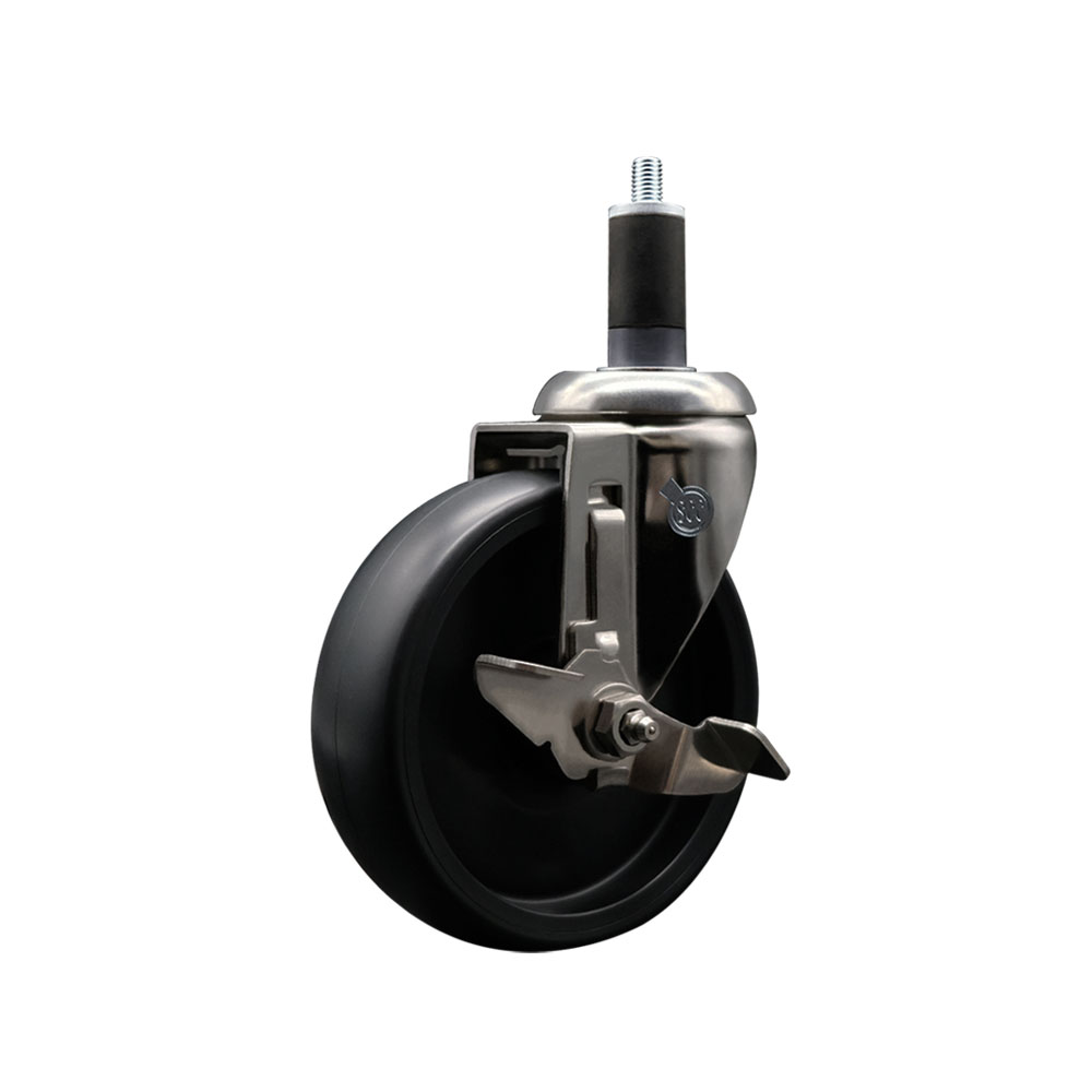 Polyolefin Swivel Stem Caster Wheel with 5 Inch Black Wheel and Top Lock Brake - 1-1/4" Expanding Stem - 316 Stainless Steel Caster - 350 lbs. Capacity Per Caster - Service Caster Brand — photo 1