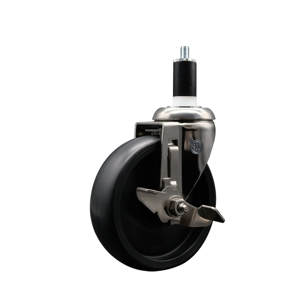 Polyolefin Swivel Stem Caster Wheel with 5 Inch Black Wheel and Top Lock Brake - 1-3/8" Expanding Stem - 316 Stainless Steel Caster - 350 lbs. Capacity Per Caster - Service Caster Brand — photo 1