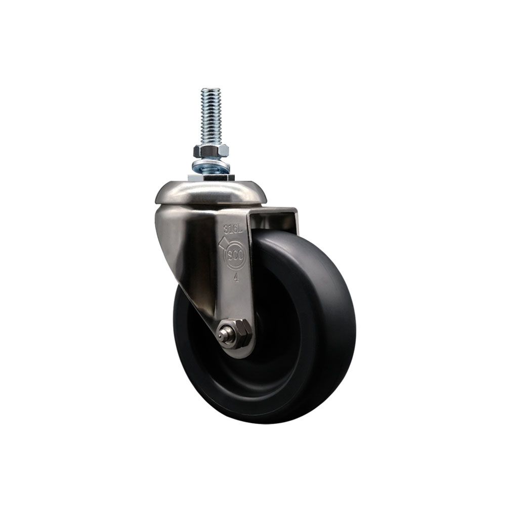 Polyolefin Swivel Stem Caster Wheel with 4 Inch Black Wheel - 3/8" Threaded Stem - 316 Stainless Steel Caster - 350 lbs. Capacity Per Caster - Service Caster Brand — photo 1