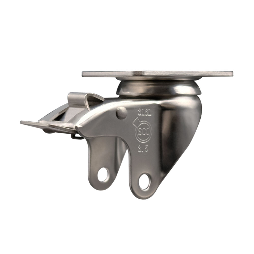 3-1/2 Inch 316 Stainless Steel Swivel Caster Fork Yoke Rig Frame with Total Lock Brake for Caster Wheels - 350 lbs. Max Capacity - 2-1/2” x 3-5/8” Overall Top Plate - Service Caster Brand — photo 1
