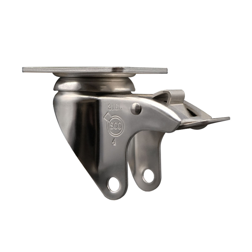 4 Inch 316 Stainless Steel Swivel Caster Fork Yoke Rig Frame with Total Lock Brake for Caster Wheels - 350 lbs. Max Capacity - 2-1/2” x 3-5/8” Overall Top Plate - Service Caster Brand — photo 1