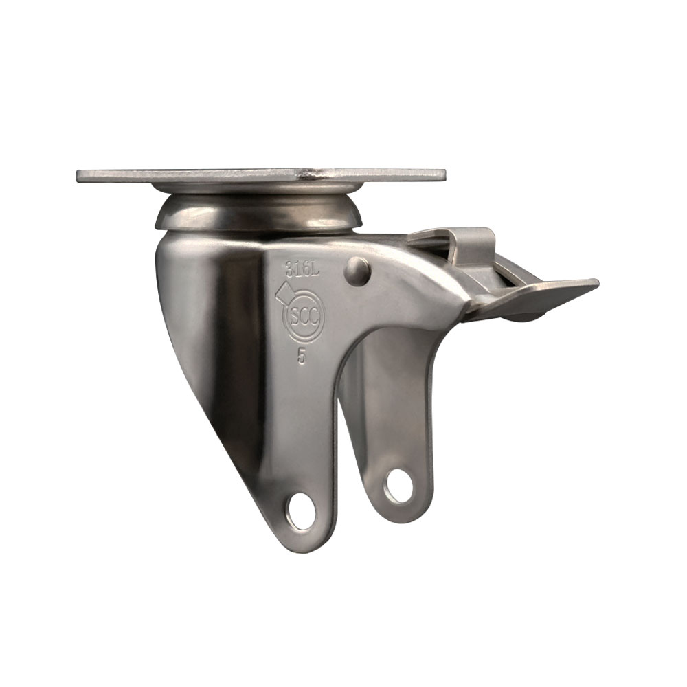 5 Inch 316 Stainless Steel Swivel Caster Fork Yoke Rig Frame with Total Lock Brake for Caster Wheels - 350 lbs. Max Capacity - 2-1/2” x 3-5/8” Overall Top Plate - Service Caster Brand — photo 1