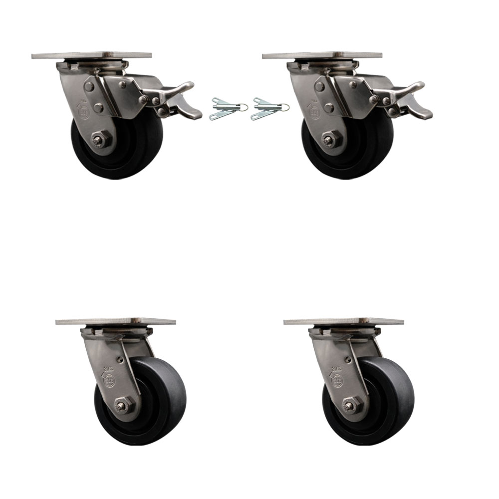 316 Stainless Heavy Duty Swivel Caster Set with 4 Inch Glass Filled Nylon Wheels - Includes 2 Swivel with Total Lock Brakes and 2 Swivel with Bolt on Swivel Locks - Service Caster Brand — photo 1
