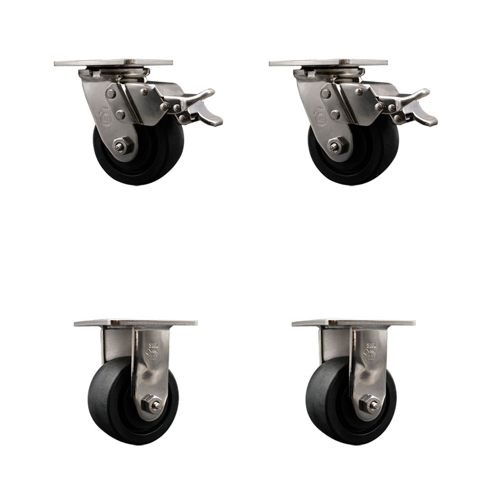316 Stainless Steel Heavy Duty Swivel Caster Set of 4 with 4 Inch Glass Filled Nylon Wheels and Delrin Bearings - Includes 2 Swivel with Total Lock Brakes and 2 Rigid - Service Caster Brand — photo 1