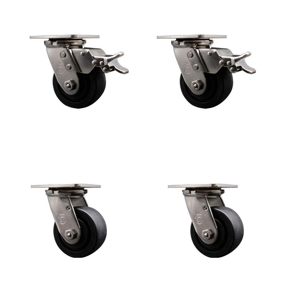 316 Stainless Steel Heavy Duty Swivel Caster Set of 4 with 4 Inch Glass Filled Nylon Wheels - Includes 4 Swivel with 2 Total Lock Brakes - 4,800 lbs. Total Capacity - Service Caster Brand — photo 1