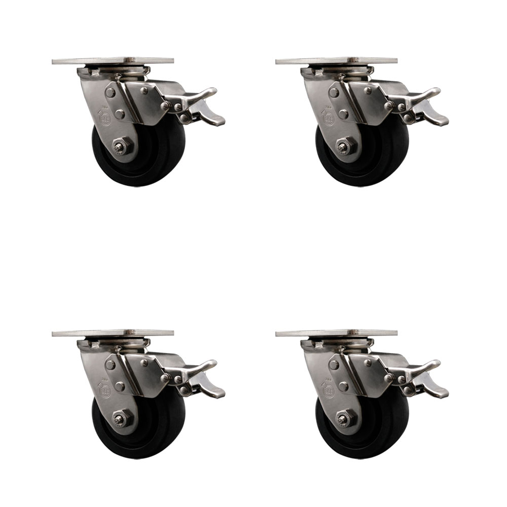 316 Stainless Steel Heavy Duty Swivel Caster Set of 4 with 4 Inch Glass Filled Nylon Wheels and Delrin Bearings - Includes 4 Swivel with Total Lock Brakes - Service Caster Brand — photo 1