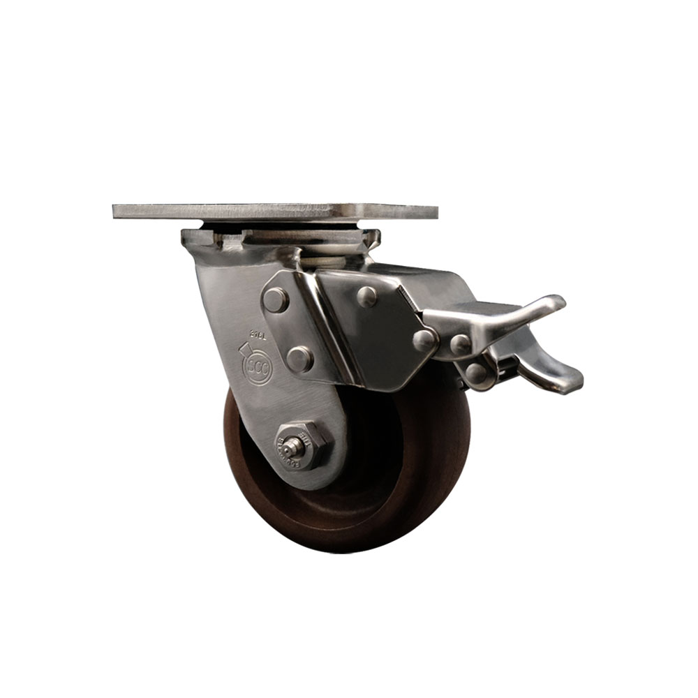 316 Stainless Steel Heavy Duty Swivel Top Plate Caster with Total Lock Brake and 4 Inch High Temperature Glass Filled Nylon Wheel - 600 lbs. Capacity/Caster - Service Caster Brand — photo 1