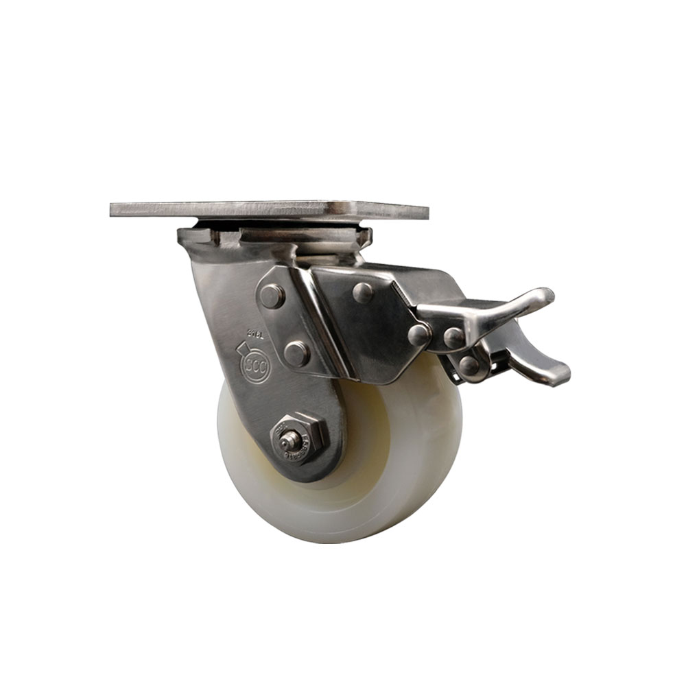 316 Stainless Steel Heavy Duty Swivel Top Plate Caster with Total Lock Brake and 4 Inch Nylon Wheel - 800 lbs. Capacity/Caster - Service Caster Brand — photo 1