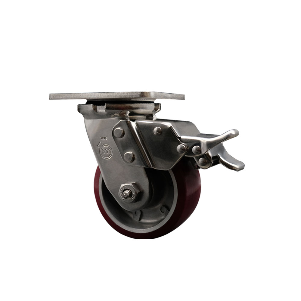 316 Stainless Steel Heavy Duty Swivel Top Plate Caster with Total Lock Brake and 4 Inch Polyurethane on Aluminum Wheel - 700 lbs. Capacity/Caster - Service Caster Brand — photo 1