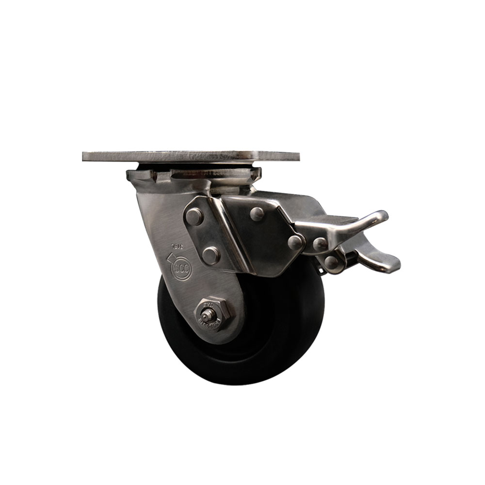 316 Stainless Steel Heavy Duty Swivel Top Plate Caster with Total Lock Brake and 4 Inch Polyolefin Wheel with Ball Bearings - 500 lbs. Capacity/Caster - Service Caster Brand — photo 1
