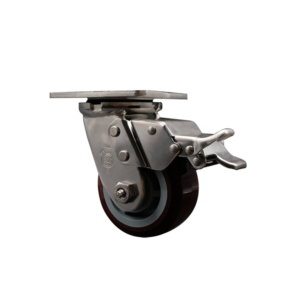 316 Stainless Steel Heavy Duty Swivel Top Plate Caster with Total Lock Brake and 4 Inch Polyurethane Wheel with Delrin Bearings - 600 lbs. Capacity/Caster - Service Caster Brand — photo 1