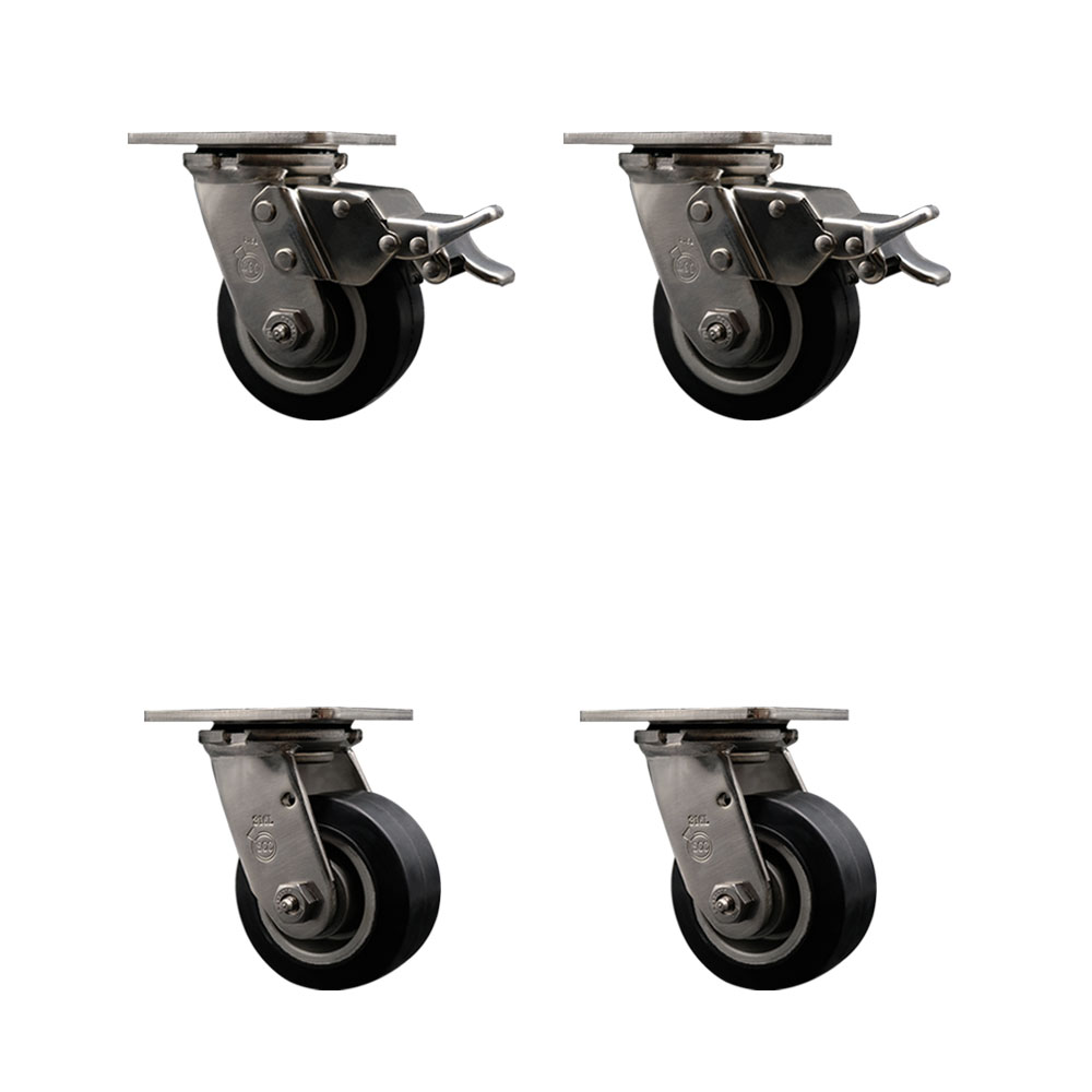 316 Stainless Steel Heavy Duty Swivel Caster Set of 4 with 4 Inch Rubber on Aluminum Wheels and Ball Bearings - Includes 4 Swivel with 2 Total Lock Brakes - Service Caster Brand — photo 1