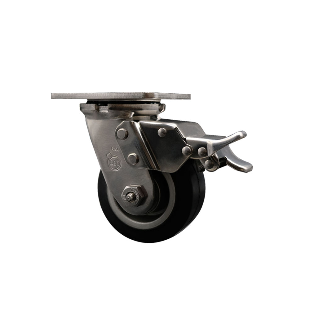 316 Stainless Steel Heavy Duty Swivel Top Plate Caster with Total Lock Brake and 4 Inch Rubber on Aluminum Wheel - 400 lbs. Capacity/Caster - Service Caster Brand — photo 1