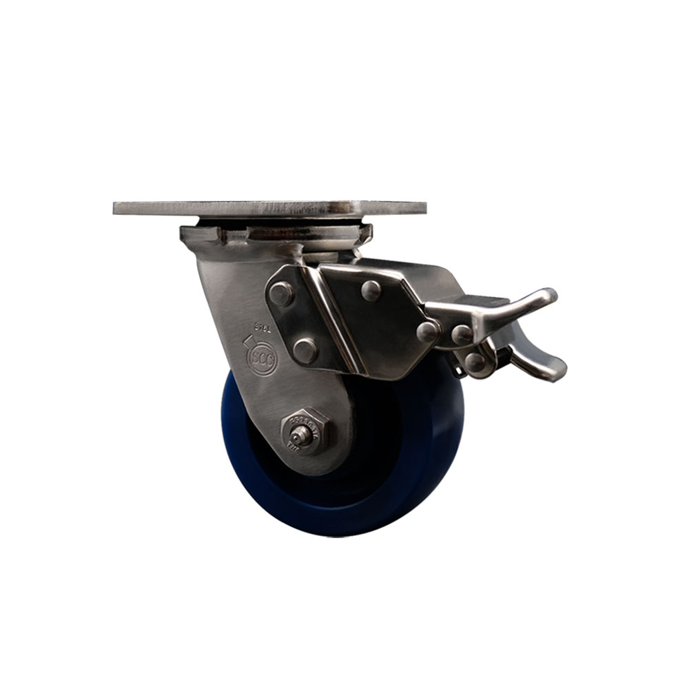 316 Stainless Steel Heavy Duty Swivel Top Plate Caster with Total Lock Brake and 4 Inch Solid Polyurethane Wheel with Ball Bearings - 700 lbs. Capacity/Caster - Service Caster Brand — photo 1