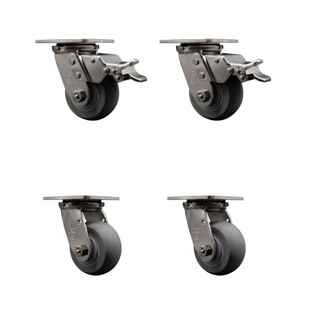 316 Stainless Steel Heavy Duty Swivel Caster Set of 4 with 4 Inch Thermoplastic Rubber Donut Tread Wheels and Ball Bearings - Includes 4 Swivel with 2 Total Lock Brakes - Service Caster Brand — photo 1