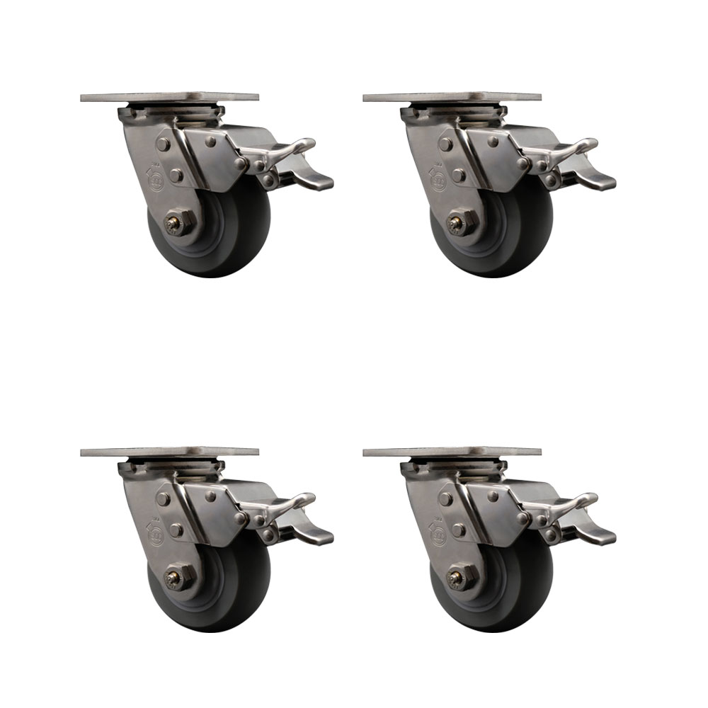316 Stainless Steel Heavy Duty Swivel Caster Set of 4 with 4 Inch Thermoplastic Rubber Donut Tread Wheels and Delrin Bearings - Includes 4 Swivel with Total Lock Brakes - Service Caster Brand — photo 1