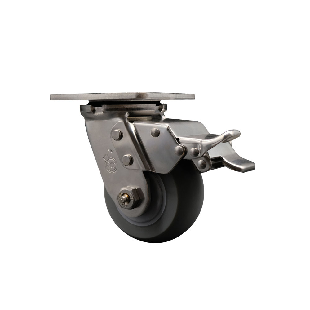 316 Stainless Steel Heavy Duty Swivel Top Plate Caster with Total Lock Brake and 4 Inch Thermoplastic Rubber Donut Tread Wheel - 300 lbs. Capacity/Caster - Service Caster Brand — photo 1