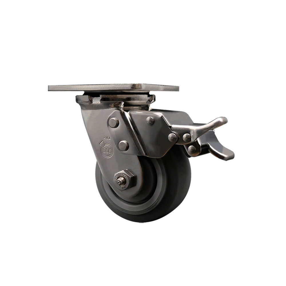 316 Stainless Steel Heavy Duty Swivel Top Plate Caster with Total Lock Brake and 4 Inch Thermoplastic Rubber Flat Tread Wheel - 300 lbs. Capacity/Caster - Service Caster Brand — photo 1