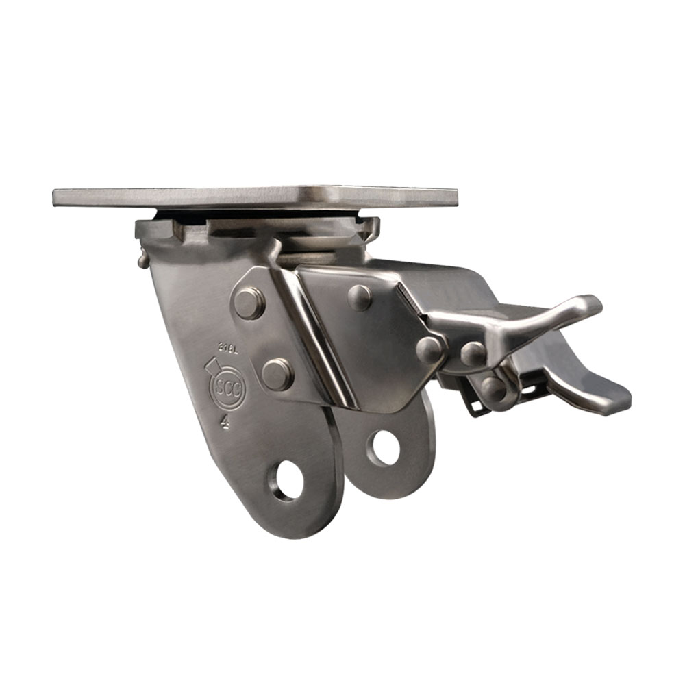 4 Inch 316 Stainless Steel Swivel Caster Fork Yoke Rig Frame with Total Lock Brake for Caster Wheels - 1,250 lbs. Max Capacity - 4" x 4-1/2" Overall Top Plate - Service Caster Brand — photo 1
