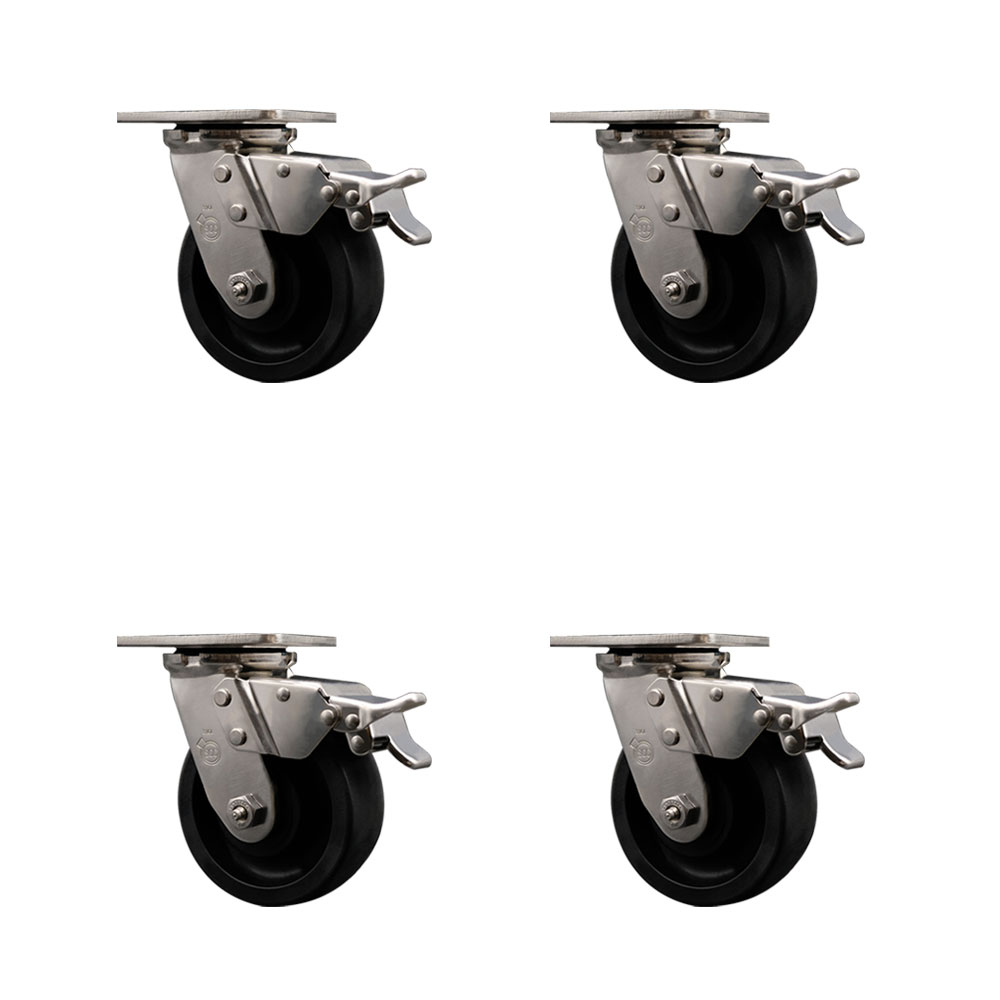 316 Stainless Steel Heavy Duty Swivel Caster Set of 4 with 5 Inch Glass Filled Nylon Wheels and Ball Bearings - Includes 4 Swivel with Total Lock Brakes - Service Caster Brand — photo 1