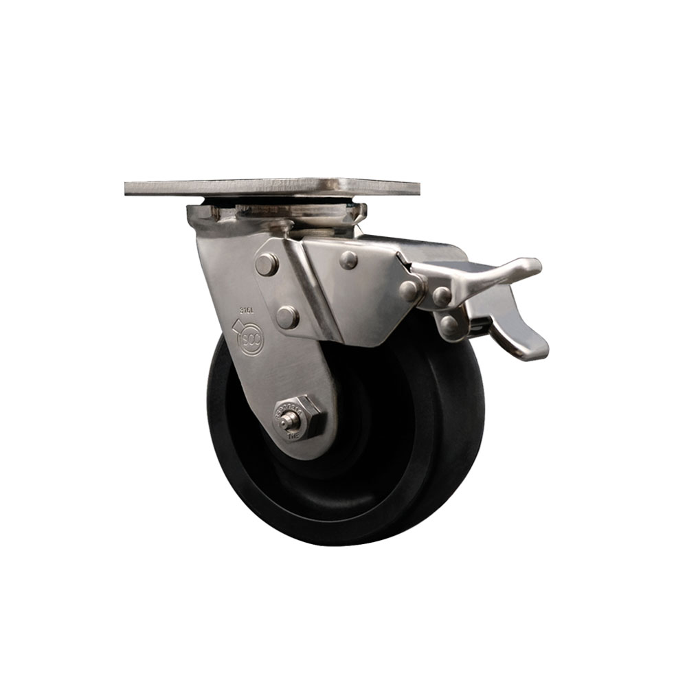 316 Stainless Steel Heavy Duty Swivel Top Plate Caster with Total Lock Brake and 5 Inch Glass Filled Nylon Wheel with Delrin Bearings - 1,250 lbs. Capacity/Caster - Service Caster Brand — photo 1