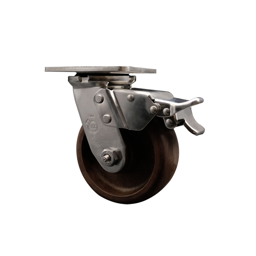 316 Stainless Steel Heavy Duty Swivel Top Plate Caster with Total Lock Brake and 5 Inch High Temperature Glass Filled Nylon Wheel - 1,000 lbs. Capacity/Caster - Service Caster Brand — photo 1