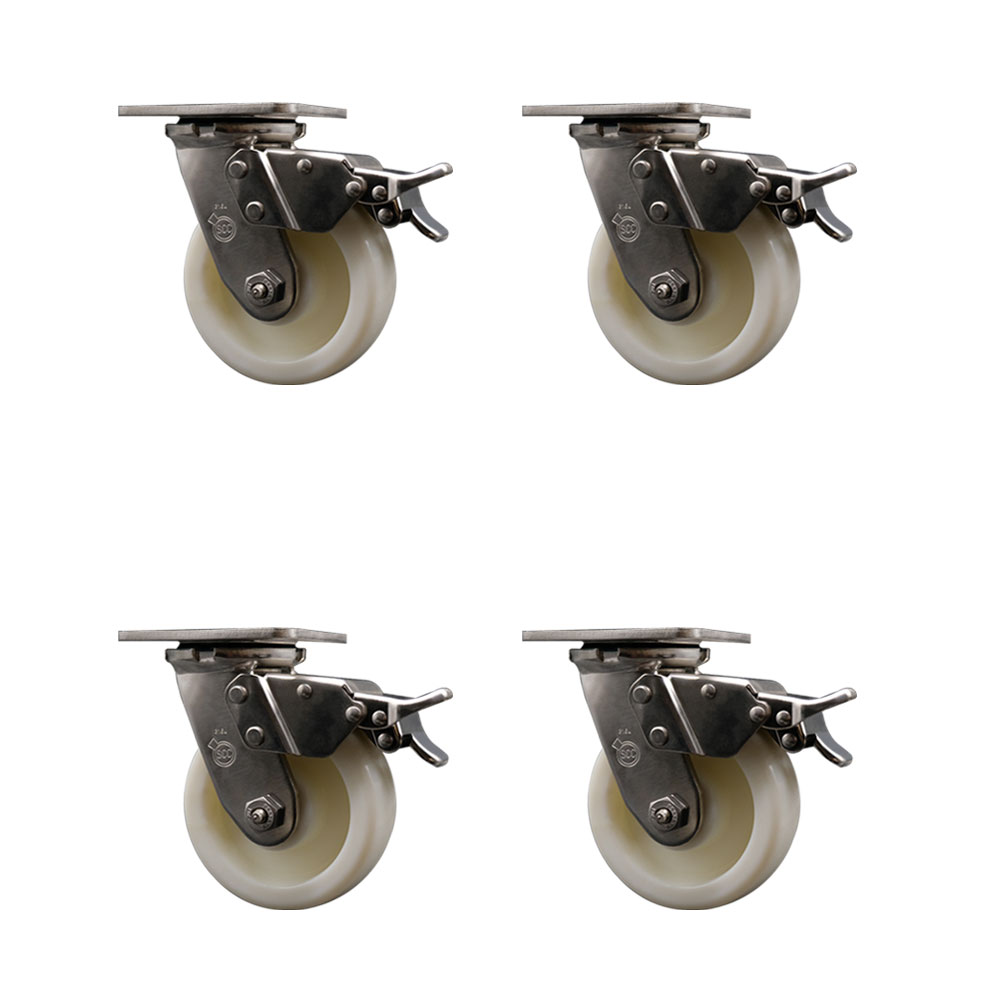 316 Stainless Steel Heavy Duty Swivel Caster Set of 4 with 5 Inch Nylon Wheels - Includes 4 Swivel with Total Lock Brakes - 3,600 lbs. Total Capacity - Service Caster Brand — photo 1