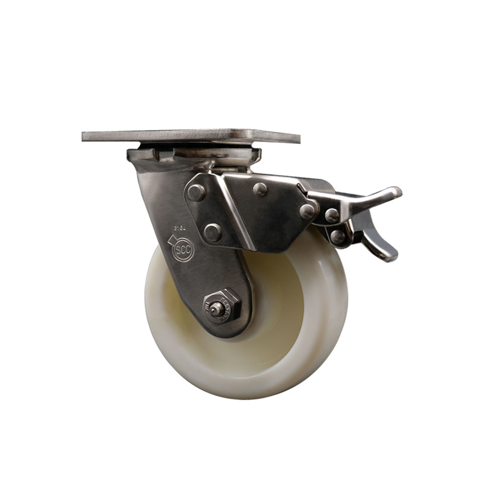 316 Stainless Steel Heavy Duty Swivel Top Plate Caster with Total Lock Brake and 5 Inch Nylon Wheel with Ball Bearings - 900 lbs. Capacity/Caster - Service Caster Brand — photo 1