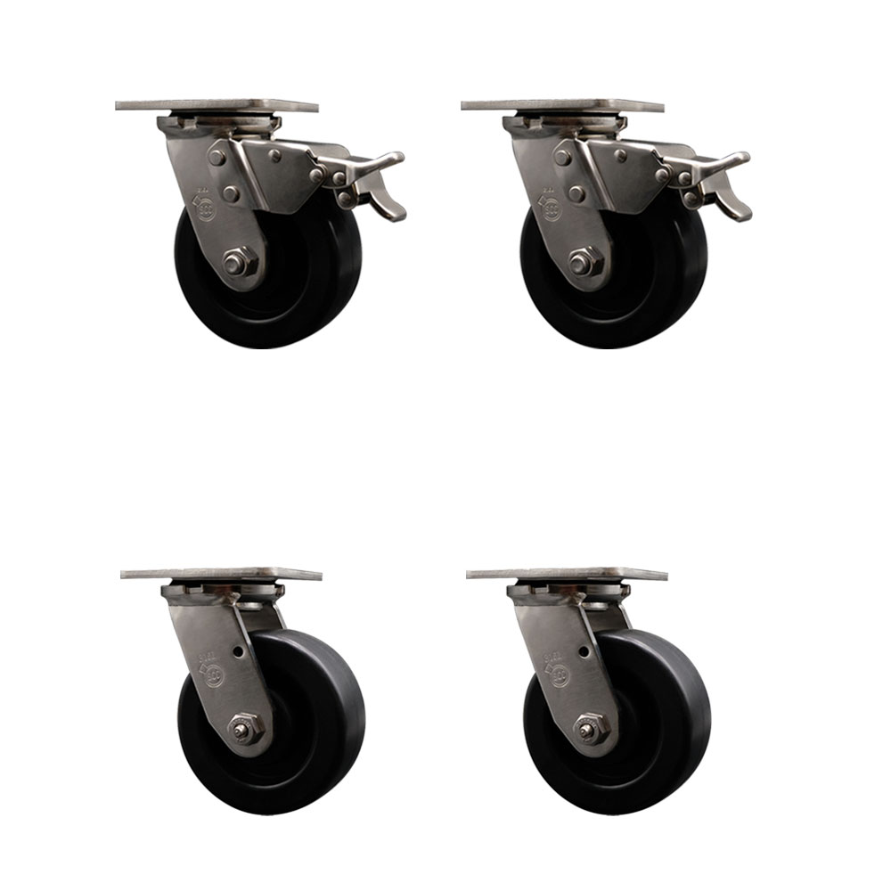 316 Stainless Steel Heavy Duty Swivel Caster Set of 4 with 5 Inch Polyolefin Wheels and Delrin Bearings - Includes 4 Swivel with 2 Total Lock Brakes - Service Caster Brand — photo 1