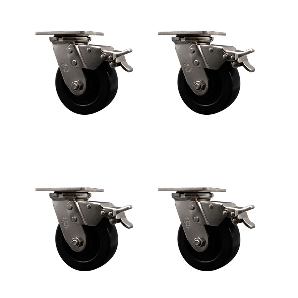 316 Stainless Steel Heavy Duty Swivel Caster Set of 4 with 5 Inch Polyolefin Wheels and Delrin Bearings - Includes 4 Swivel with Total Lock Brakes - Service Caster Brand — photo 1
