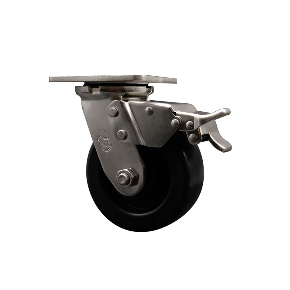 316 Stainless Steel Heavy Duty Swivel Top Plate Caster with Total Lock Brake and 5 Inch Polyolefin Wheel with Delrin Bearings - 650 lbs. Capacity/Caster - Service Caster Brand — photo 1