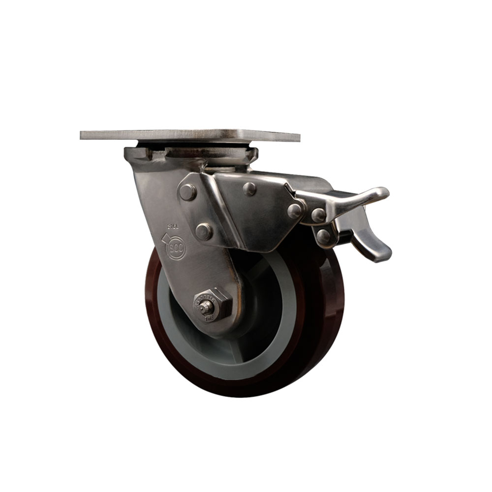 316 Stainless Steel Heavy Duty Swivel Top Plate Caster with Total Lock Brake and 5 Inch Polyurethane Wheel - 750 lbs. Capacity/Caster - Service Caster Brand — photo 1