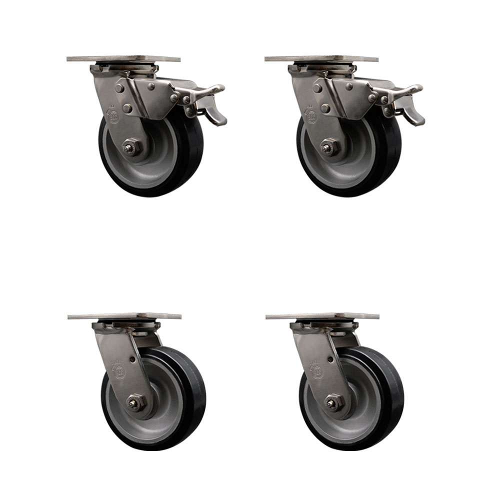316 Stainless Steel Heavy Duty Swivel Caster Set of 4 with 5 Inch Rubber on Aluminum Wheels and Ball Bearings - Includes 4 Swivel with 2 Total Lock Brakes - Service Caster Brand — photo 1