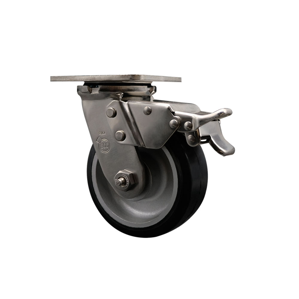 316 Stainless Steel Heavy Duty Swivel Top Plate Caster with Total Lock Brake and 5 Inch Rubber on Aluminum Wheel - 500 lbs. Capacity/Caster - Service Caster Brand — photo 1