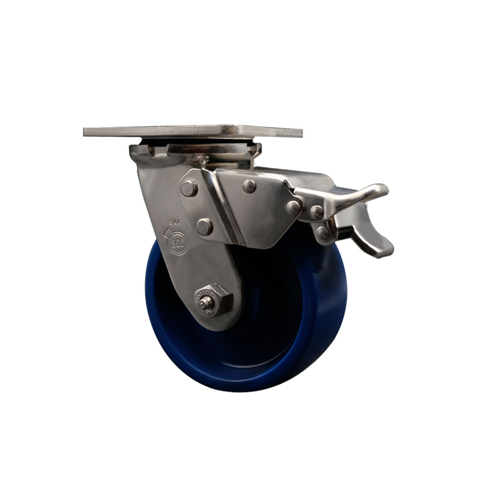 316 Stainless Steel Heavy Duty Swivel Top Plate Caster with Total Lock Brake and 5 Inch Solid Polyurethane Wheel - 1,000 lbs. Capacity/Caster - Service Caster Brand — photo 1