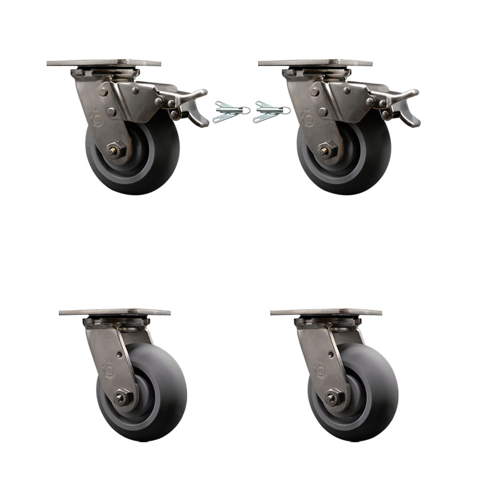 316 Stainless Heavy Duty Swivel Caster Set with 5 Inch Thermoplastic Rubber Donut Tread Wheels - Includes 2 Swivel with Total Lock Brakes and 2 Swivel with Swivel Locks - Service Caster Brand — photo 1