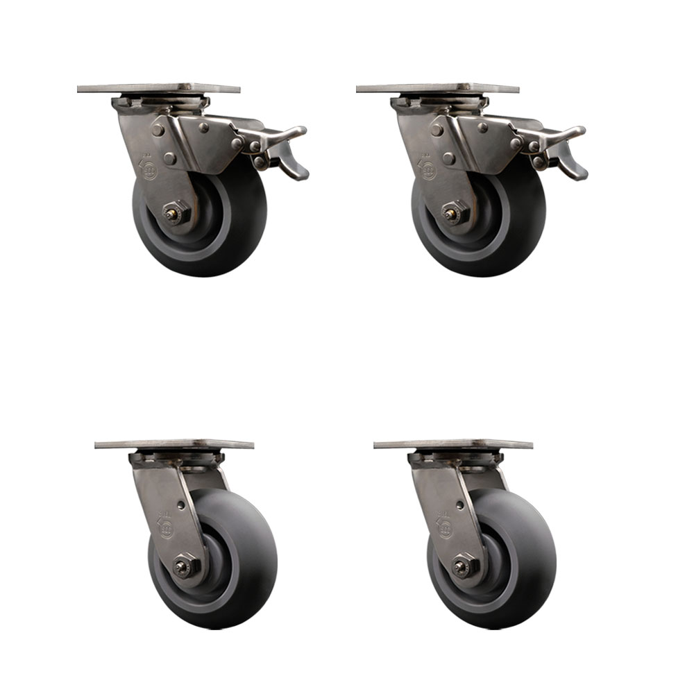 316 Stainless Steel Heavy Duty Swivel Caster Set of 4 with 5 Inch Thermoplastic Rubber Donut Tread Wheels and Delrin Bearings - Includes 4 Swivel with 2 Total Lock Brakes - Service Caster Brand — photo 1