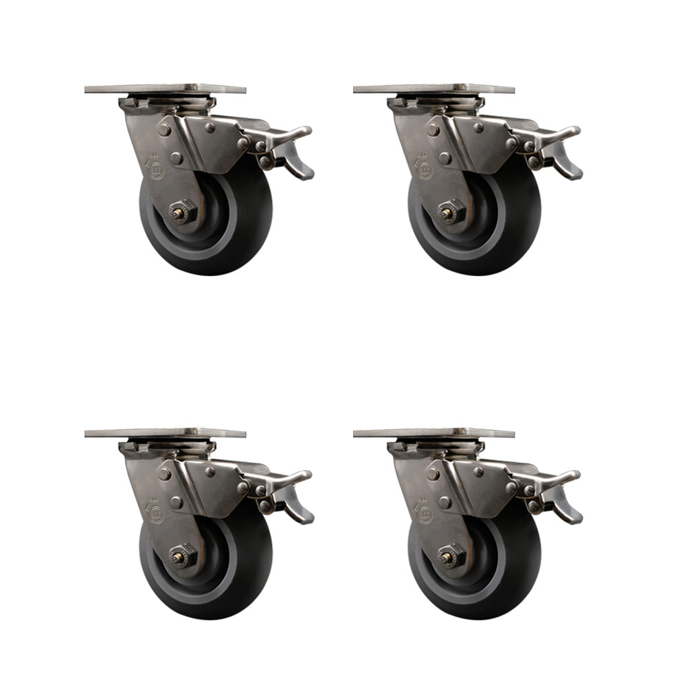 316 Stainless Steel Heavy Duty Swivel Caster Set of 4 with 5 Inch Thermoplastic Rubber Donut Tread Wheels and Delrin Bearings - Includes 4 Swivel with Total Lock Brakes - Service Caster Brand — photo 1