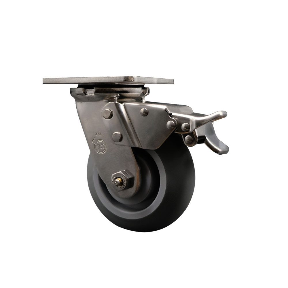 316 Stainless Steel Heavy Duty Swivel Top Plate Caster with Total Lock Brake and 5 Inch Thermoplastic Rubber Donut Tread Wheel - 350 lbs. Capacity/Caster - Service Caster Brand — photo 1