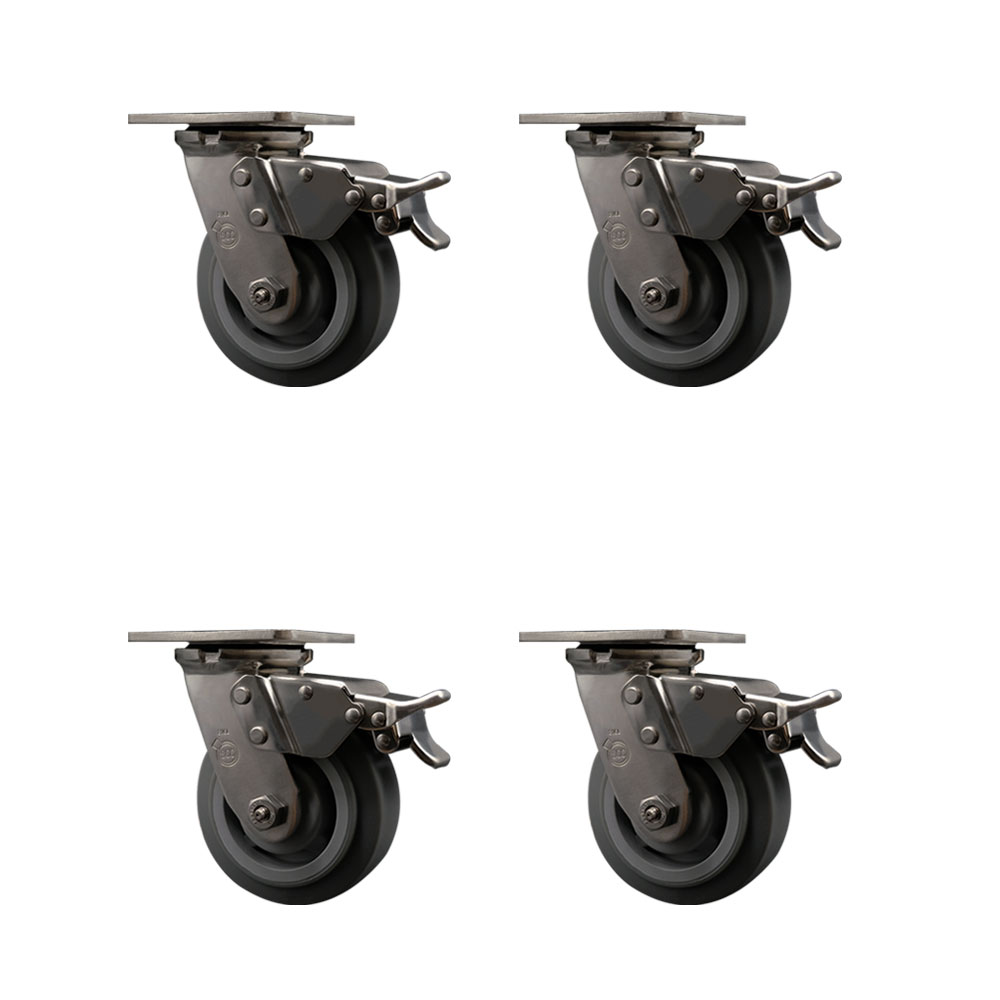 316 Stainless Steel Heavy Duty Swivel Caster Set of 4 with 5 Inch Thermoplastic Rubber Flat Tread Wheels and Ball Bearings - Includes 4 Swivel with Total Lock Brakes - Service Caster Brand — photo 1