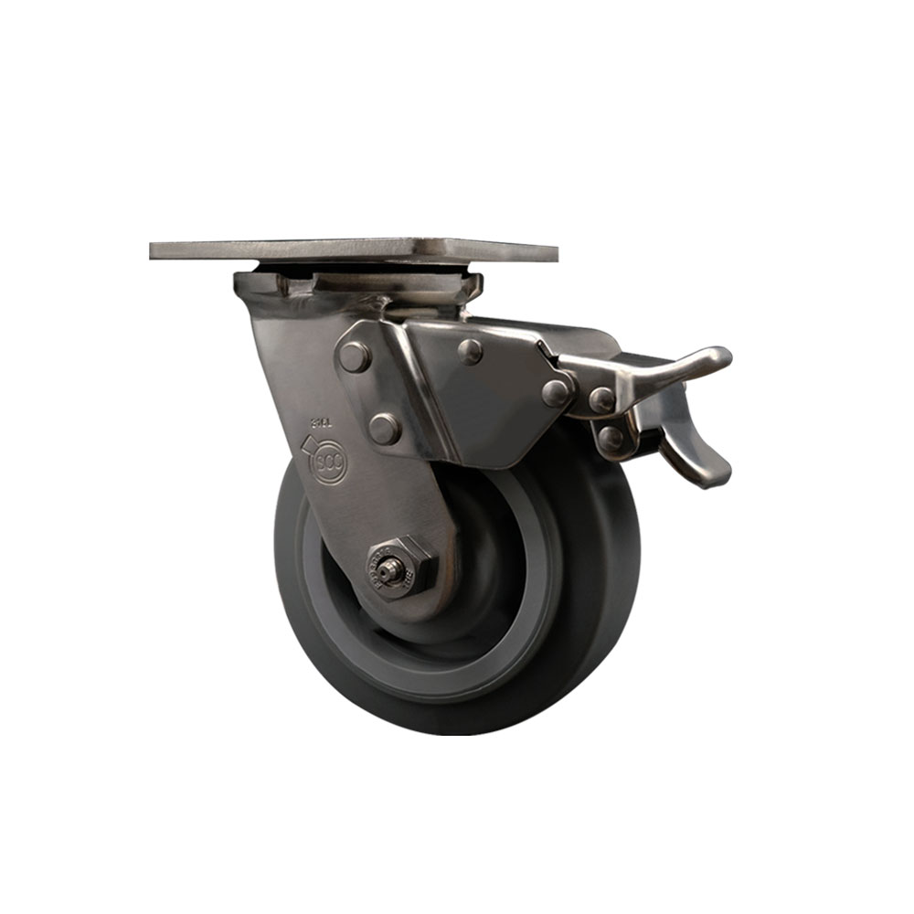 316 Stainless Steel Heavy Duty Swivel Top Plate Caster with Total Lock Brake and 5 Inch Thermoplastic Rubber Flat Tread Wheel with Ball Bearings - 350 lbs. Capacity/Caster - Service Caster Brand — photo 1