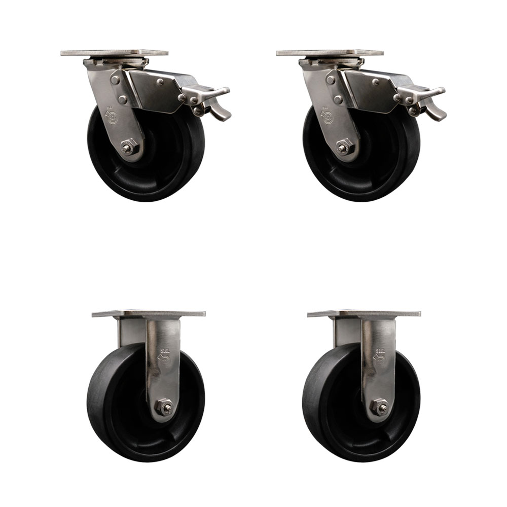 316 Stainless Steel Heavy Duty Swivel Caster Set of 4 with 6 Inch Glass Filled Nylon Wheels and Ball Bearings - Includes 2 Swivel with Total Lock Brakes and 2 Rigid - Service Caster Brand — photo 1