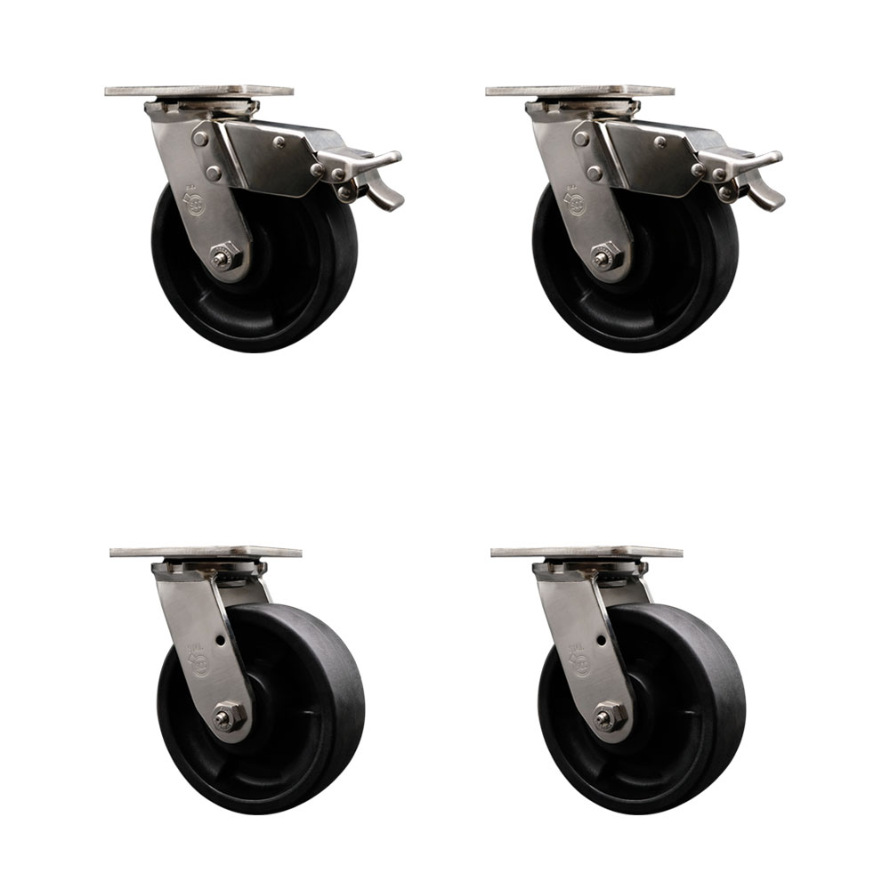 316 Stainless Steel Heavy Duty Swivel Caster Set of 4 with 6 Inch Glass Filled Nylon Wheels and Ball Bearings - Includes 4 Swivel with 2 Total Lock Brakes - Service Caster Brand — photo 1